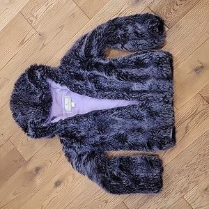 Jacket, fluffy purple/black teddybear-like softness. Size kids 6x.